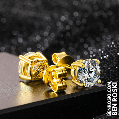 Round-Cut Moissanite Stud Earrings Sterling Silver or Gold / Rose Gold Plated | GRA Certified