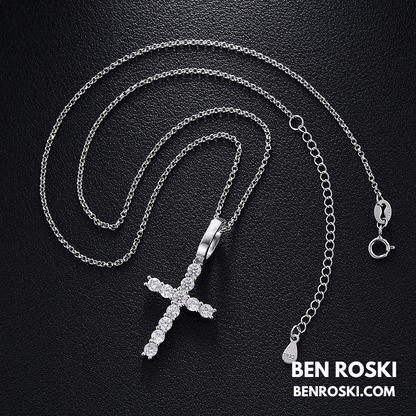 Moissanite Cross Pendant Necklace Sterling Silver or Gold / Rose Gold Plated | VVS Moissanite | GRA Certified