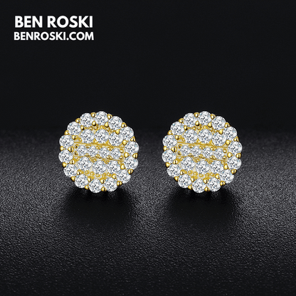 Round Cluster Stud Earrings Sterling Silver, Gold, or Rose Gold | VVS Moissanite | GRA Certified