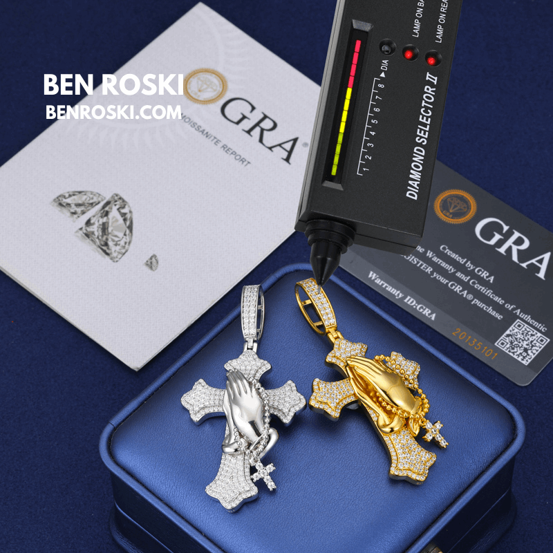 Praying Hands Cross Pendant – 71MM Height | VVS1 Moissanite | GRA Certified