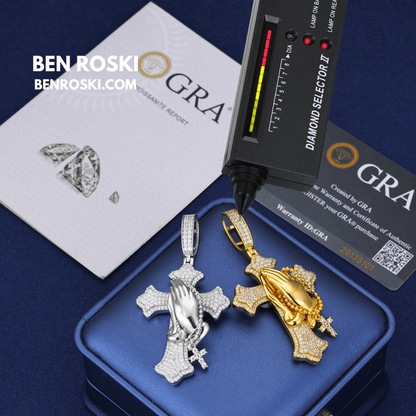 Praying Hands Cross Pendant – 71MM Height | VVS1 Moissanite | GRA Certified