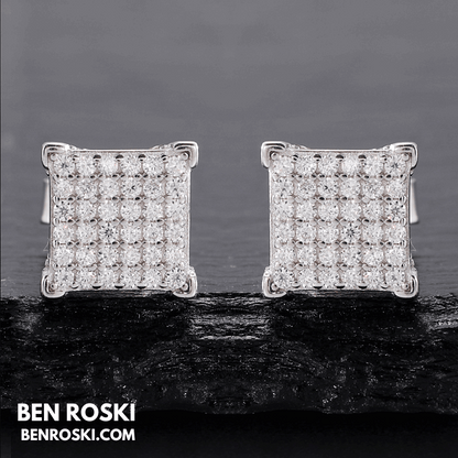 Square Cluster Stud Earrings Sterling Silver, Gold, or Rose Gold | VVS Moissanite | GRA Certified