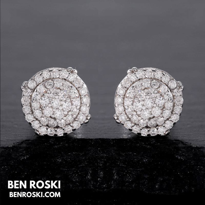 Round Cluster Stud Earrings Sterling Silver, Gold, or Rose Gold | VVS Moissanite | GRA Certified