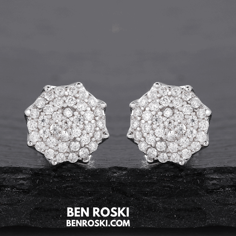 Cluster Stud Earrings Sterling Silver, Gold, or Rose Gold | VVS Moissanite | GRA Certified