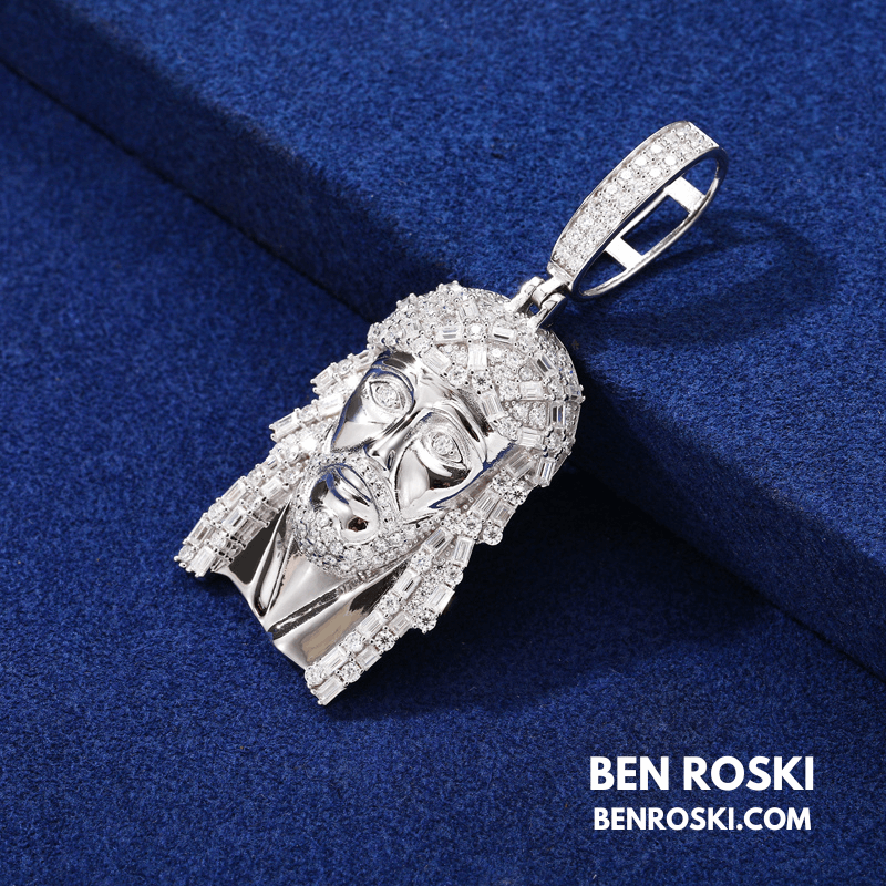 Jesus Face Pendant Sterling Silver, Gold, or Rose Gold | VVS Moissanite | GRA Certified