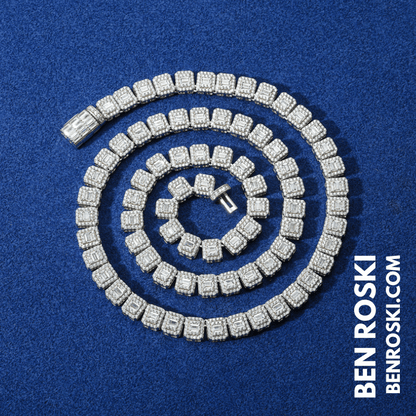 Square Cluster Moissanite Chain – 7MM Width | 20 Inch | 45.95g | GRA Certified