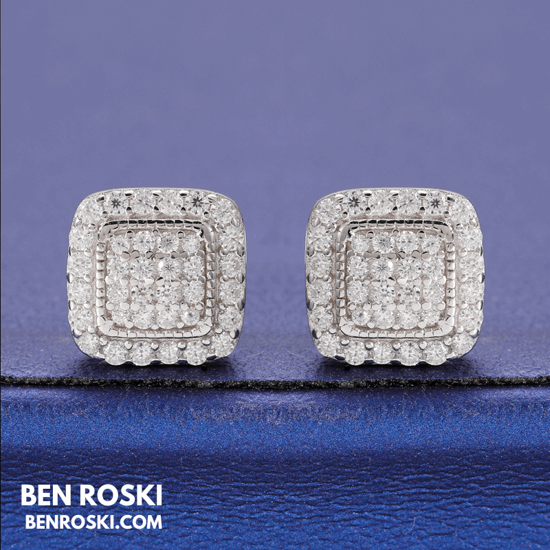 Cushion Cluster Stud Earrings Sterling Silver, Gold, or Rose Gold | VVS Moissanite | GRA Certified