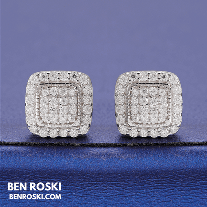 Cushion Cluster Stud Earrings Sterling Silver, Gold, or Rose Gold | VVS Moissanite | GRA Certified