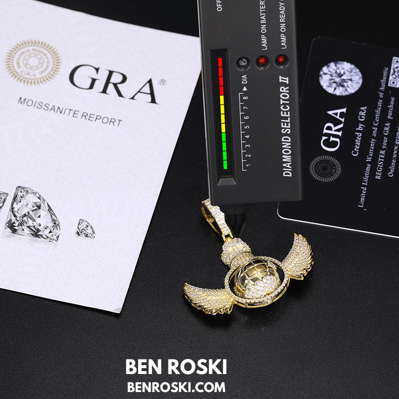 Globe Wings Moissanite Pendant – 44MM Height | VVS1 Moissanite | GRA Certified