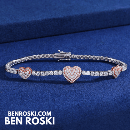 Heart Moissanite Tennis Bracelet – 12MM | 7–8 Inch | 12.28g | S925 Silver, Gold, or Rose Gold | VVS1 Moissanite | GRA Certified