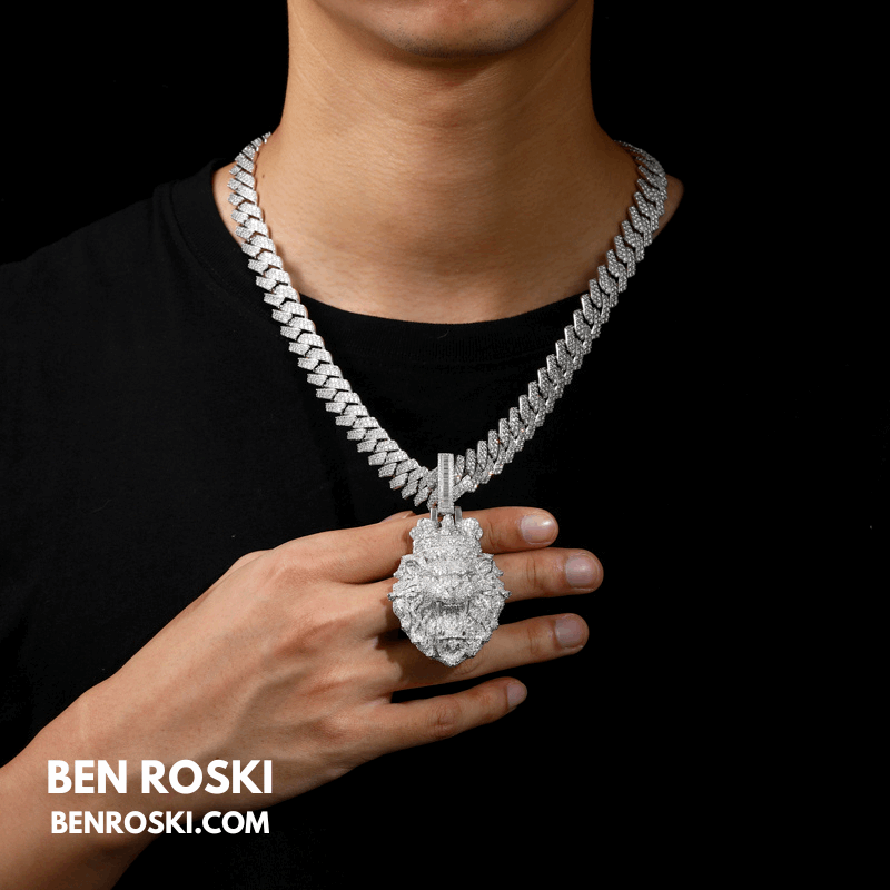 Lion Head Moissanite Pendant Sterling Silver, Gold, or Rose Gold | VVS Moissanite | GRA Certified