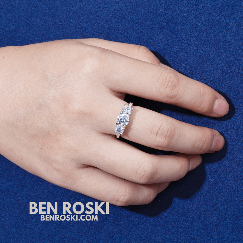 Three-Stone Moissanite Ring – 8MM Width | VVS1 Moissanite | GRA Certified