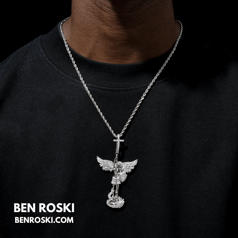 Archangel Michael Pendant – 77MM Height |  VVS1 Moissanite | GRA Certified