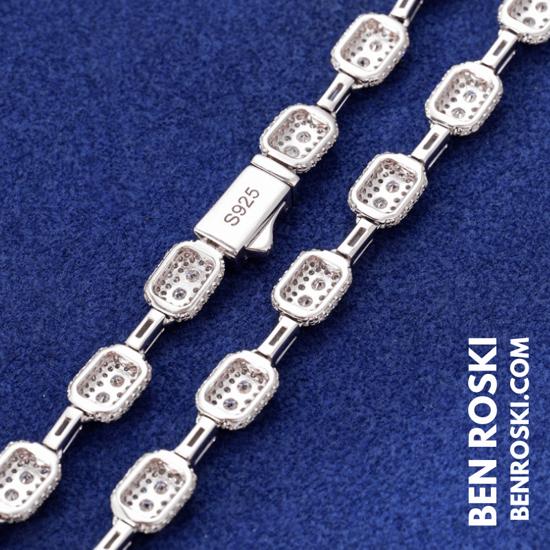 7MM Moissanite Cushion Link Chain Necklace – 22 Inch Sterling Silver, Gold, or Rose Gold | VVS D Color Stones | GRA Certified