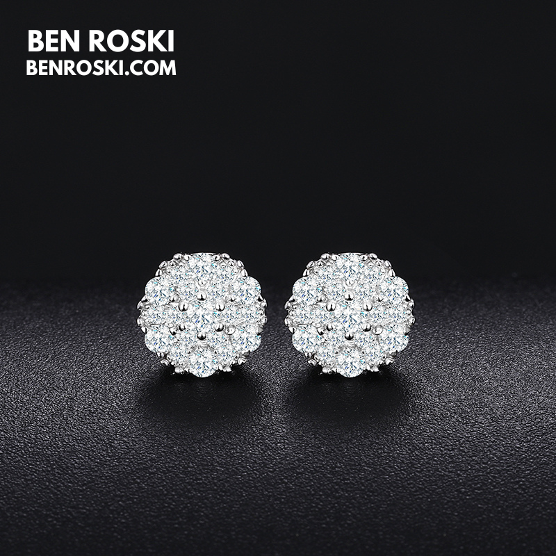 Round Cluster Stud Earrings Sterling Silver, Gold & Rose Gold | VVS Moissanite | GRA Certified