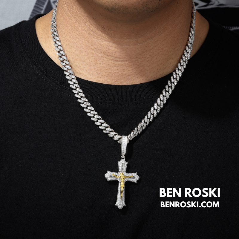 Crucifix Moissanite Cross Pendant Sterling Silver, Gold & Rose Gold | VVS Moissanite | GRA Certified