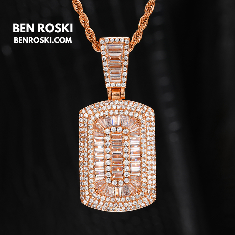Baguette Cluster Dog Tag Pendant Sterling Silver, Gold & Rose Gold | VVS Moissanite | GRA Certified