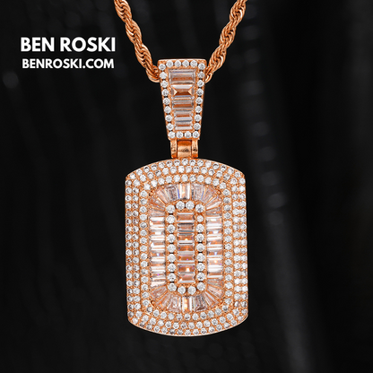 Baguette Cluster Dog Tag Pendant Sterling Silver, Gold & Rose Gold | VVS Moissanite | GRA Certified