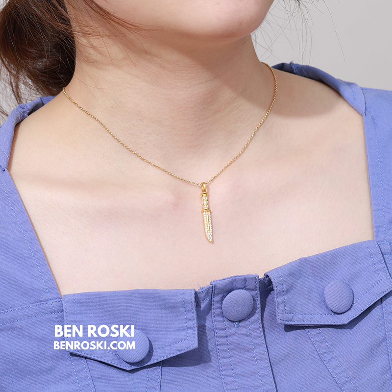 Knife Pendant Necklace Sterling Silver or Gold/Rose Gold Plated | VVS Moissanite | GRA Certified