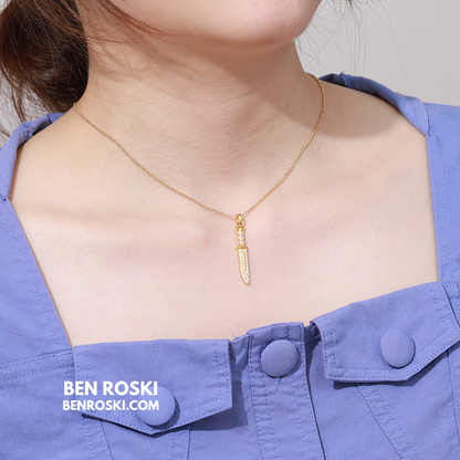 Knife Pendant Necklace Sterling Silver or Gold/Rose Gold Plated | VVS Moissanite | GRA Certified