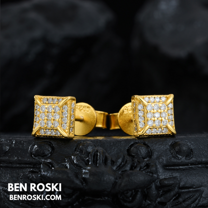 Square Micro-Pavé Stud Earrings Sterling Silver, Gold & Rose Gold Plated | VVS Moissanite | GRA Certified