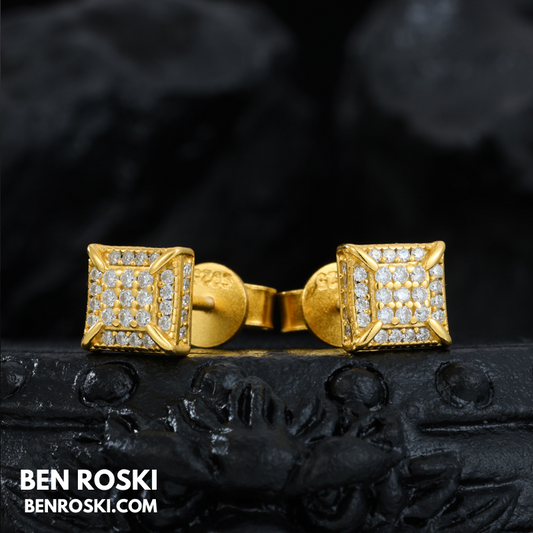 Square Micro-Pavé Stud Earrings Sterling Silver, Gold & Rose Gold Plated | VVS Moissanite | GRA Certified