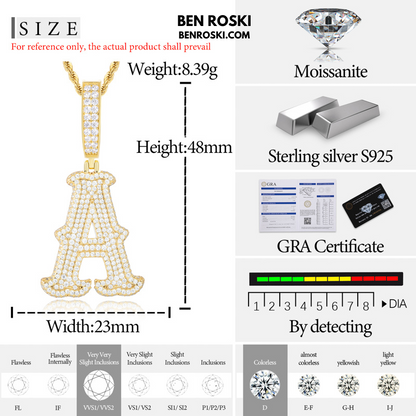 Iced-Out Moissanite Initial Pendant Sterling Silver | Gold, Silver & Rose Gold | VVS Moissanite | GRA Certified