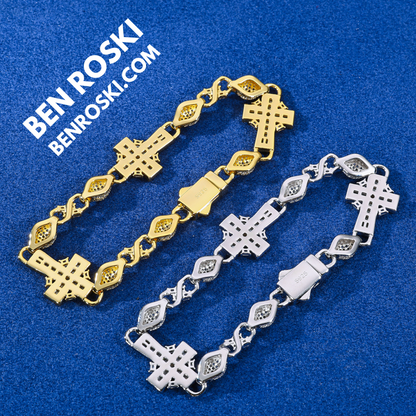 Moissanite Cross Link Bracelet Sterling Silver, Gold, or Rose Gold | VVS Moissanite | GRA Certified