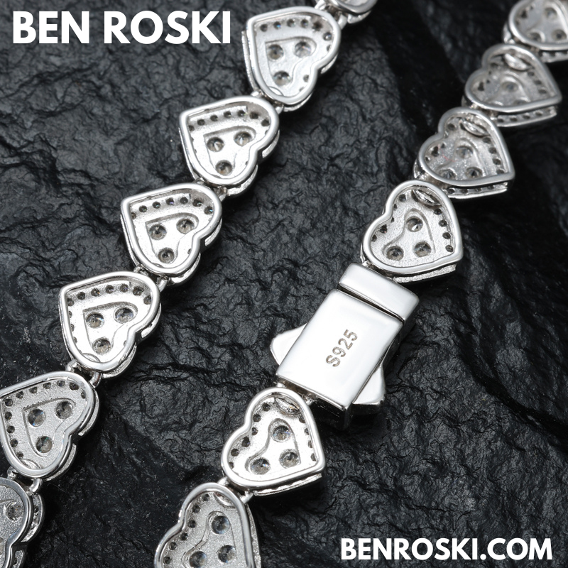 8MM Heart Moissanite Chain Sterling Silver, Gold, or Rose Gold | GRA Certified