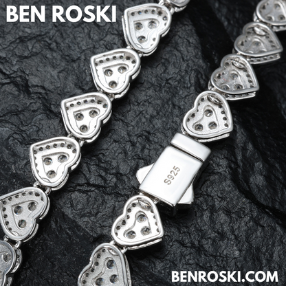 8MM Heart Moissanite Chain Sterling Silver, Gold, or Rose Gold | GRA Certified