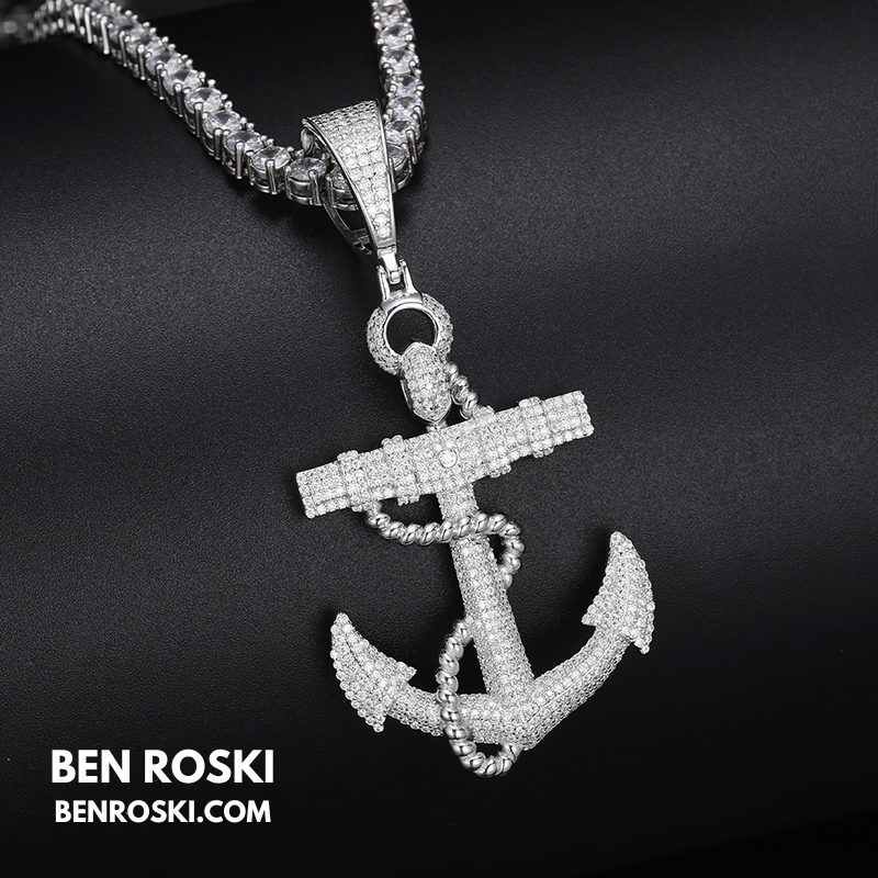 Anchor Pendant Sterling Silver, Gold & Rose Gold | VVS Moissanite | GRA Certified