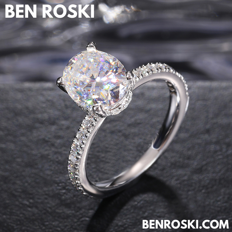 Classic Moissanite Engagement Ring Sterling Silver, Gold, or Rose Gold | VVS1 Moissanite | GRA Certified