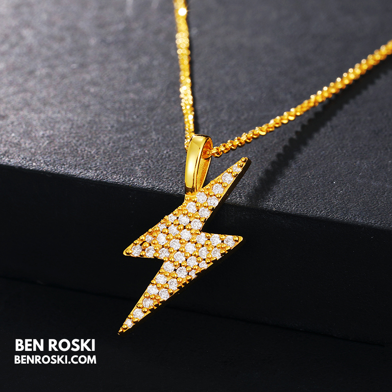 Lightning Bolt Moissanite Pendant | Sterling Silver, Gold & Rose Gold | GRA Certified