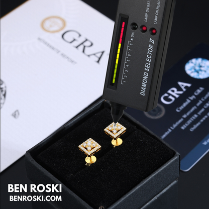 Square Cluster Stud Earrings Sterling Silver, Gold & Rose Gold Plated | VVS Moissanite | GRA Certified