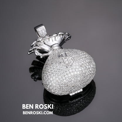 Money Bag Pendant Sterling Silver, Gold  & Rose Gold Plated | VVS Moissanite | GRA Certified