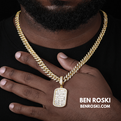 Iced Moissanite Rectangular Pendant Sterling Silver, Gold or Rose Gold Plated | VVS Moissanite | GRA Certified