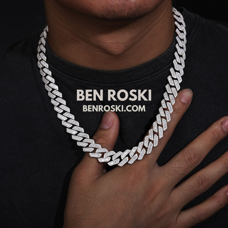 Iced Cuban Link Chain Sterling Silver Multiple Width Options | Moissanite