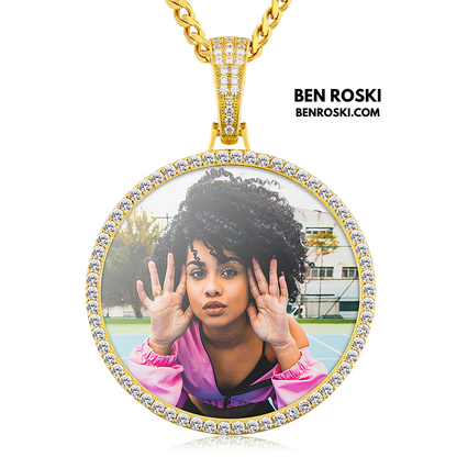 Custom Photo Round Pendant Sterling Silver or Gold & Rose Gold Plated | Moissanite | GRA Certified