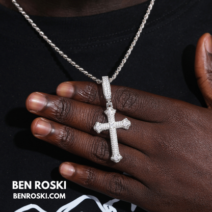 Iced Cross Pendant Sterling Silver, Gold & Rose Gold Plated | VVS Moissanite | GRA Certified