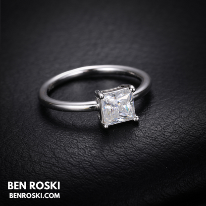 Princess Cut Moissanite Solitaire Ring Sterling Silver, Gold or Rose Gold | VVS Moissanite | GRA Certified