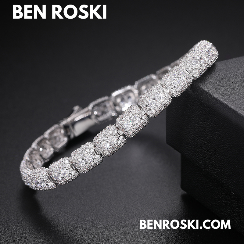 7MM Moissanite Cluster Link Bracelet – 7-Inch & 8-Inch | 925 Sterling Silver | GRA Certified | Gold & Rose Gold Plated