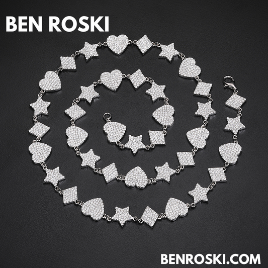 Heart, Star & Diamond Link Moissanite Necklace Sterling Silver, Gold & Rose Gold Options | GRA Certified