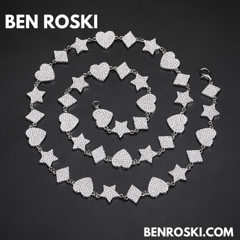 Heart, Star & Diamond Link Moissanite Necklace Sterling Silver, Gold & Rose Gold Options | GRA Certified