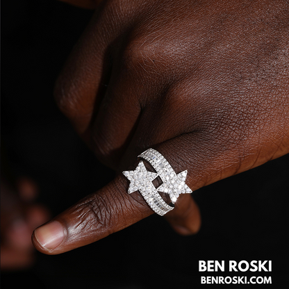 Double Star Moissanite Ring Sterling Silver, Gold & Rose Gold | VVS Moissanite | GRA Certified