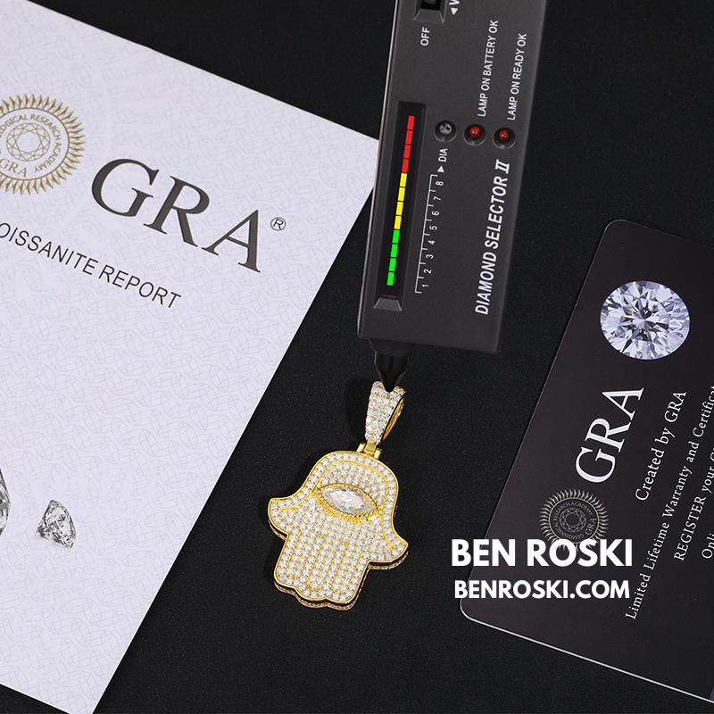 Hamsa Hand Moissanite Pendant Sterling Silver, Gold & Rose Gold | VVS Moissanite | GRA Certified