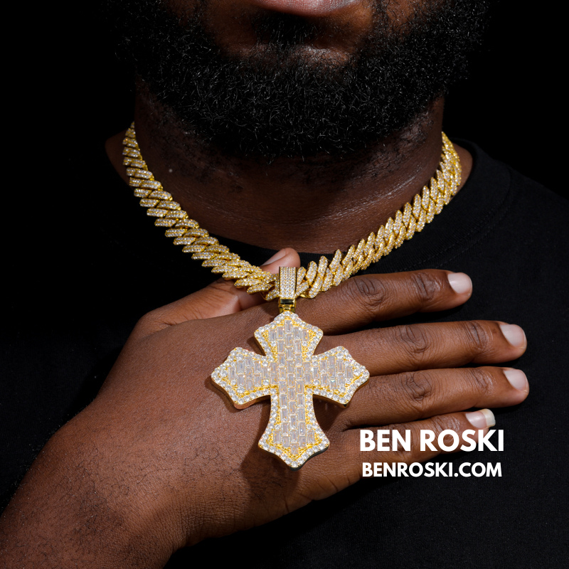 Moissanite Cross Pendant Sterling Silver or Gold & Rose Gold Plated | VVS Moissanite | GRA Certified