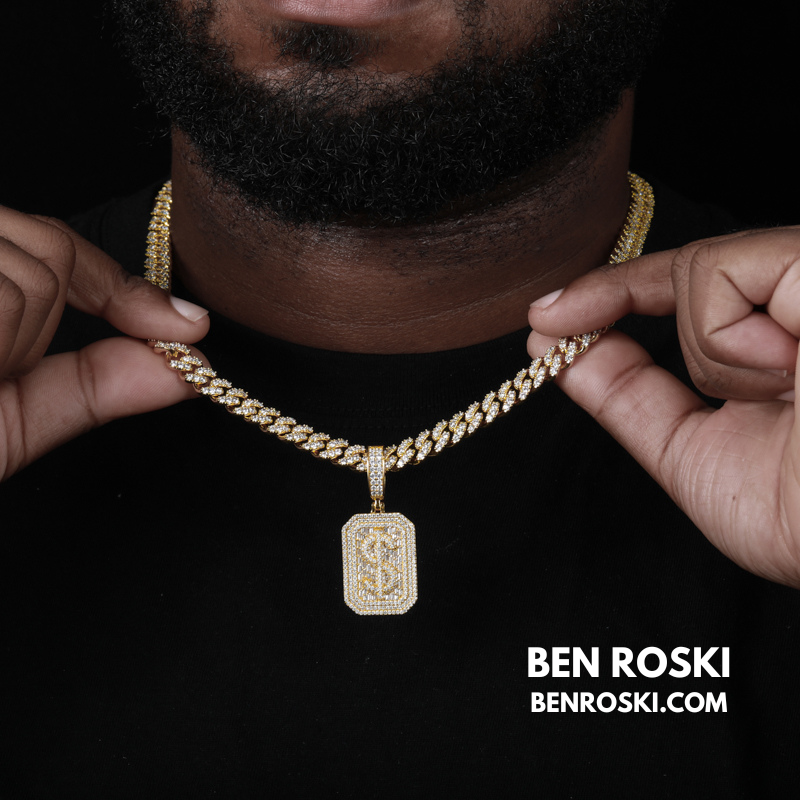 Iced-Out Dollar Sign Pendant sterling Silver or Gold Plated | VVS Moissanite | GRA Certified