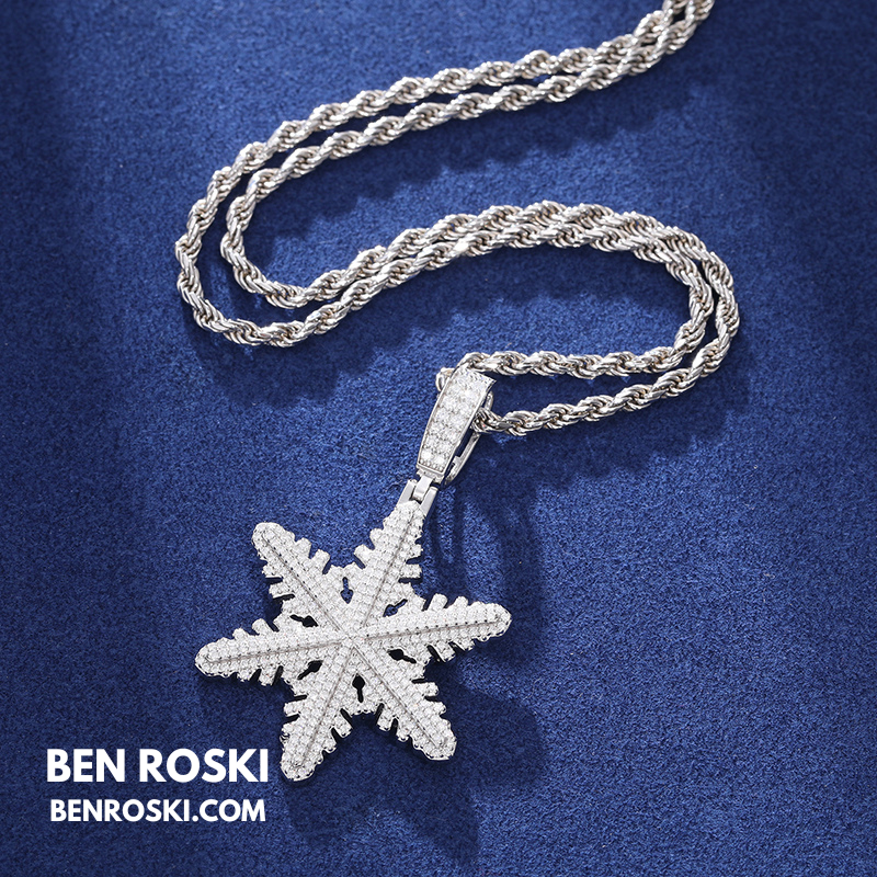 Iced Snowflake Pendant Sterling Silver or Gold/Rose Gold Plated | VVS Moissanite | GRA Certified