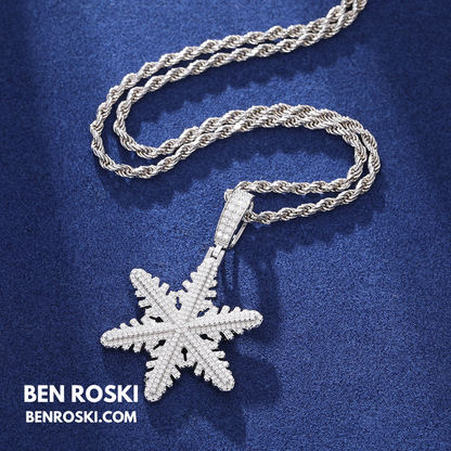 Iced Snowflake Pendant Sterling Silver or Gold/Rose Gold Plated | VVS Moissanite | GRA Certified