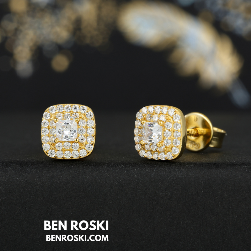 Cushion Halo Stud Earrings Sterling Silver, Gold, or Rose Gold | VVS Moissanite | GRA Certified